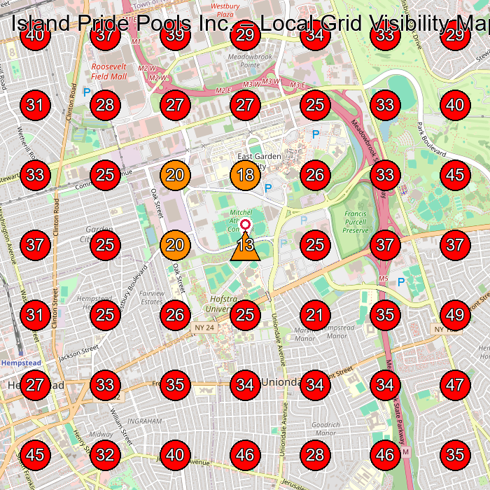 Island Pride Pools Inc. GeoGrid visibility map for Swimming Pool Repair Service in Jamaica